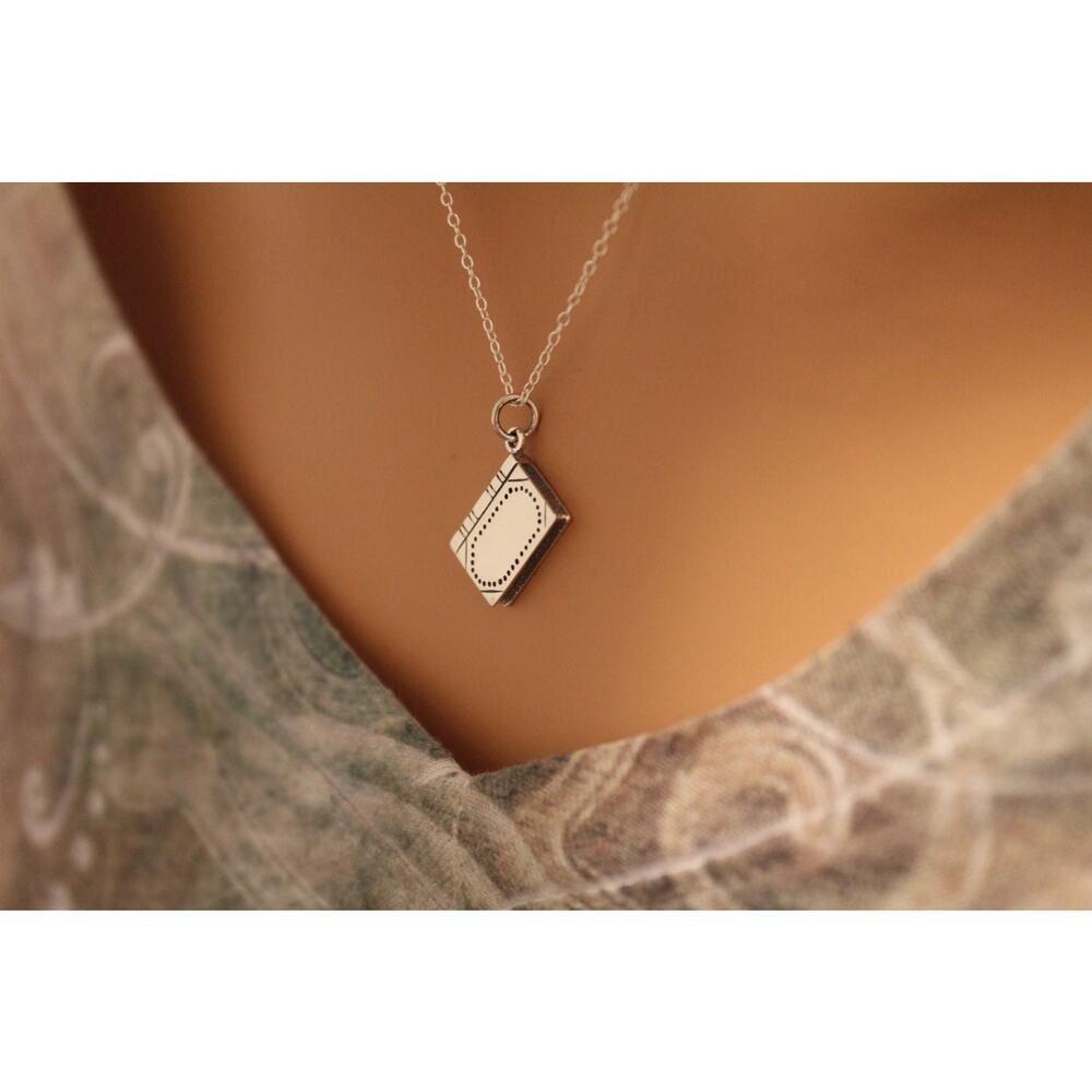 Sterling Silver Realistic Book Charm Necklace, Realistic Book Pendant Necklace